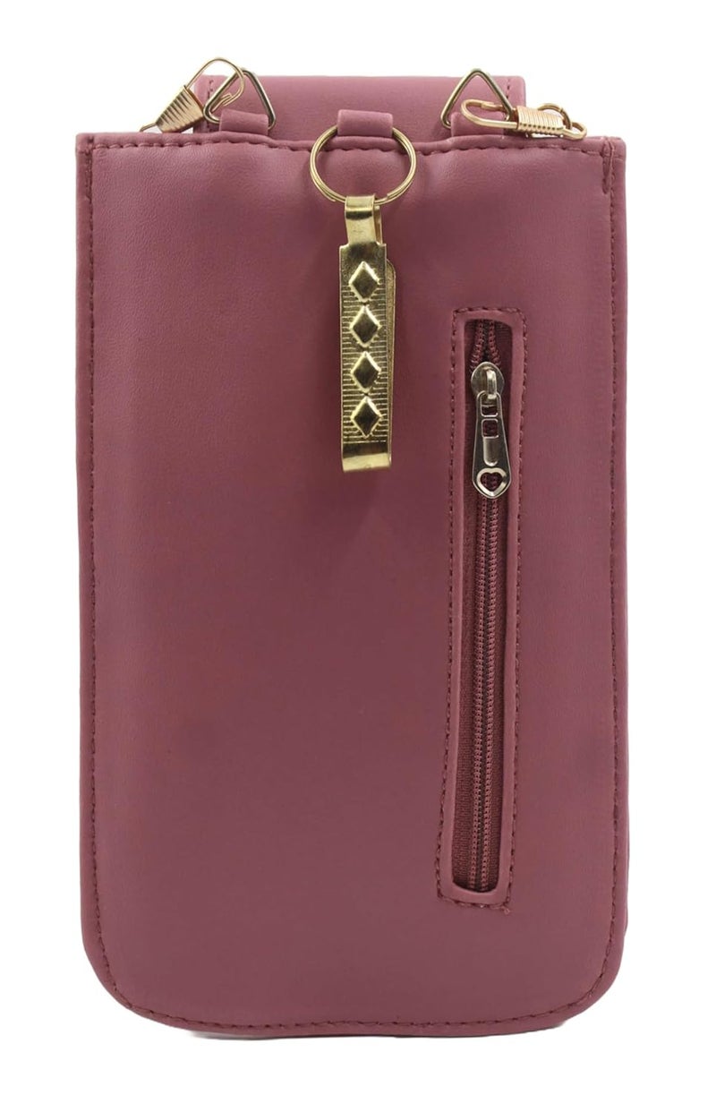 Tickles Fancy Artificial Vegan Leather Mobile Pouch with Waist Clip Saree Hook for Women Girls (Suitable for Mobile Sizes: Below 6.5 Inches; Color: Pink) - Image 2