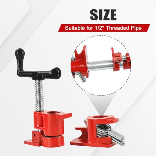 FLK Tech 4 Pack 1/2” Wood Gluing Pipe Clamp Set, Heavy Duty Pipe Clamps, Cast Iron Wood Clamps Quick Release for Woodworking, Carpentry, Home Improvement, and DIY Projects - Image 2
