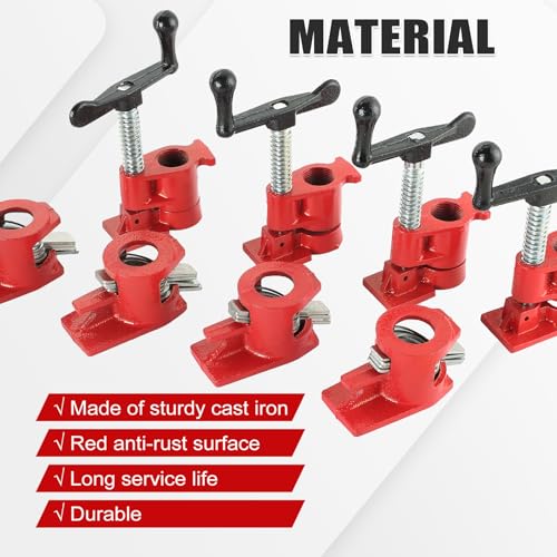 FLK Tech 4 Pack 1/2” Wood Gluing Pipe Clamp Set, Heavy Duty Pipe Clamps, Cast Iron Wood Clamps Quick Release for Woodworking, Carpentry, Home Improvement, and DIY Projects - Image 3