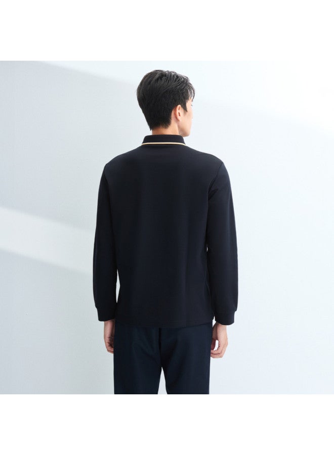 HLA Antibacterial And Anti-mite】winter Light Business Contrast Color Flat Collar Warm And Comfortable Men's Long Sleeve Polo Shirt - Image 5