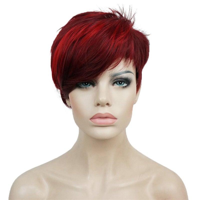 Aimole Synthetic Short 6 Inches RedDrakest Brown Straight Wig Heat Resistant Full Capless Hair Party Wig99J20C