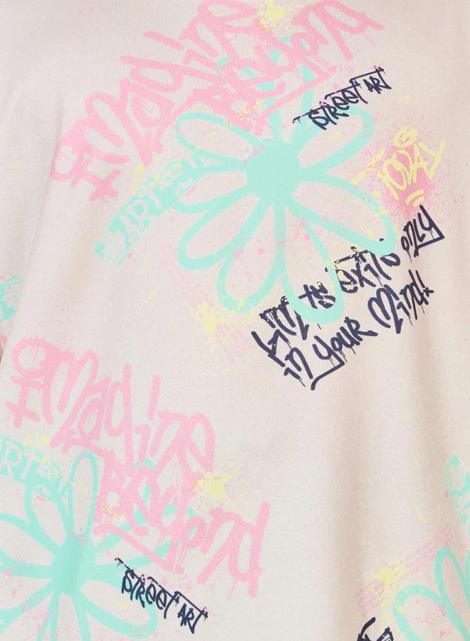 Styli Oversized All Over Print T-Shirt with Dropped Shoulder