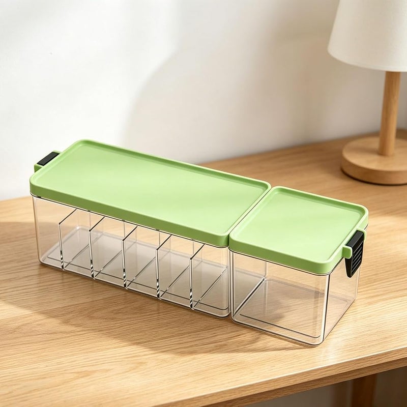 Bewinner Green Cable Organizer Box - Fully Enclosed Phone Charger Organizer, Multifunctional Portable Cord Storage with Dustproof Lid, Space Saving Wire Box for Travel and Desktop (Green) - Image 3