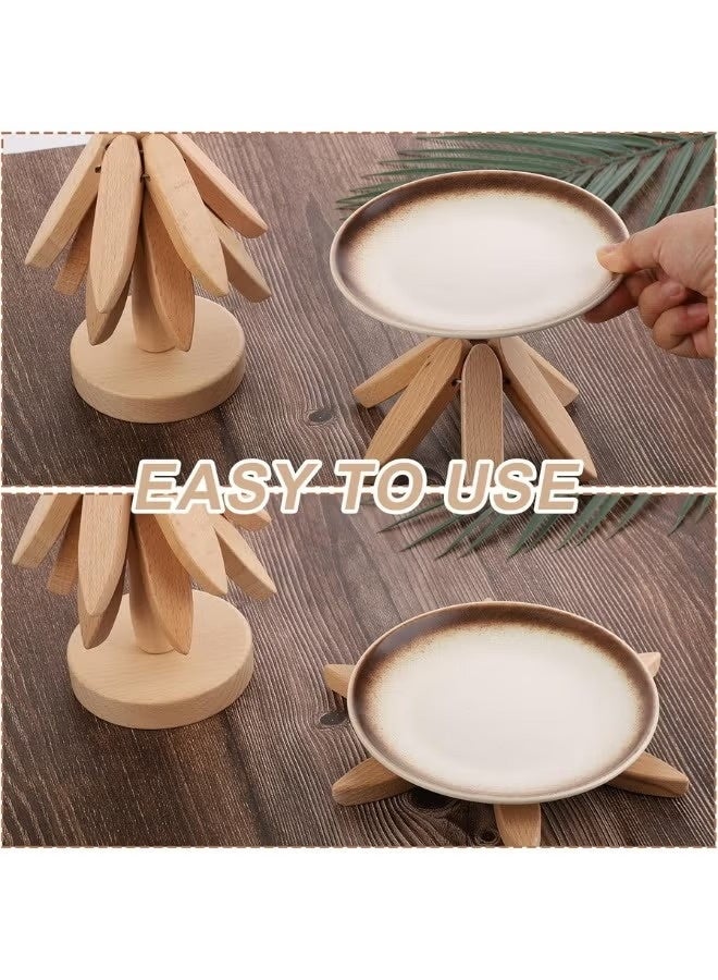 قواعد أكواب خشبية بتصميم شجرة – قاعدة أنيقة متعددة الاستخدامات لحمل الأكواب والأطباق وأدوات المائدة، مصنوعة من الخشب الطبيعي القابل للطي بتصميم عصري للمطبخ والمنزل - Image 4