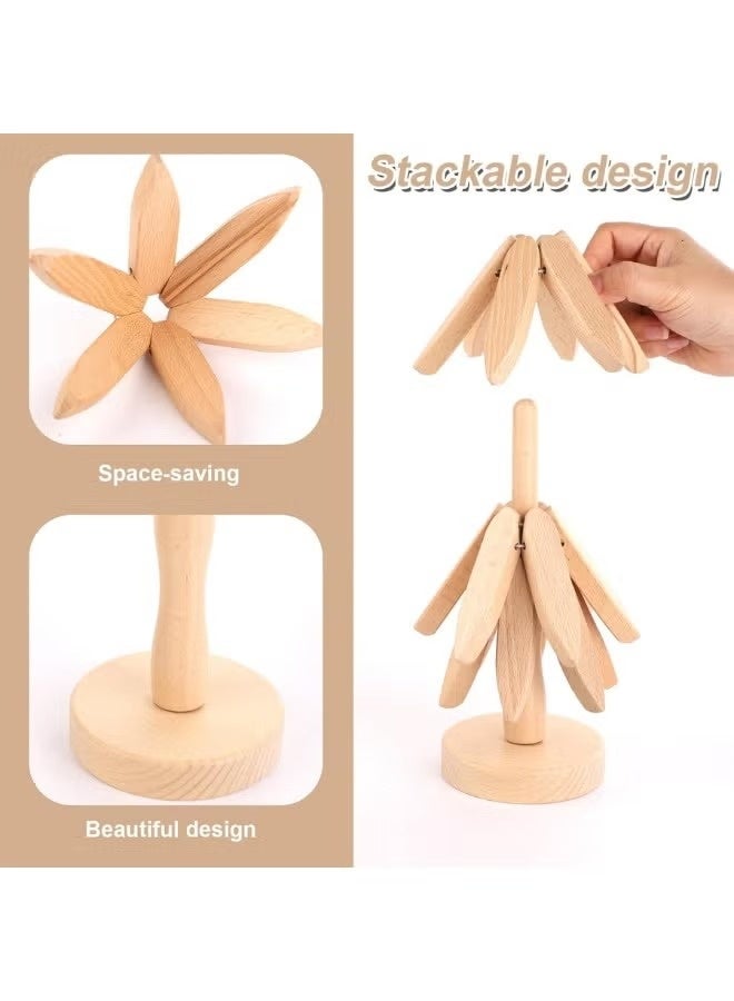 قواعد أكواب خشبية بتصميم شجرة – قاعدة أنيقة متعددة الاستخدامات لحمل الأكواب والأطباق وأدوات المائدة، مصنوعة من الخشب الطبيعي القابل للطي بتصميم عصري للمطبخ والمنزل - Image 3