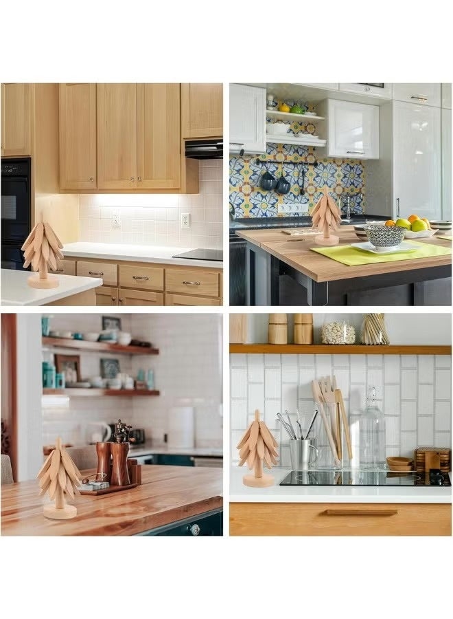 قواعد أكواب خشبية بتصميم شجرة – قاعدة أنيقة متعددة الاستخدامات لحمل الأكواب والأطباق وأدوات المائدة، مصنوعة من الخشب الطبيعي القابل للطي بتصميم عصري للمطبخ والمنزل - Image 5