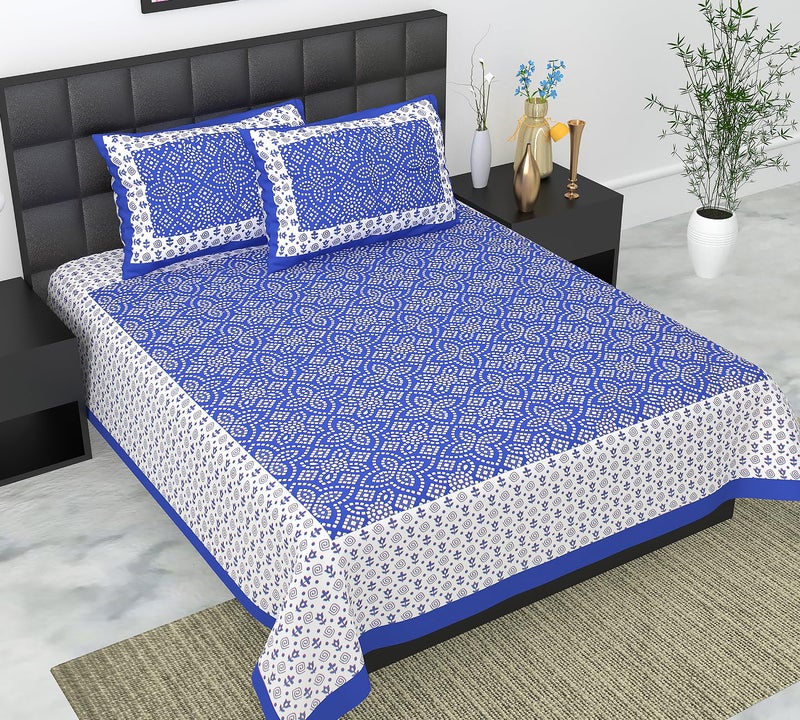 EarlyMart 100% Cotton Double Bedsheet for Double Bed King Size Traditional Jaipuri Bedsheet with 2 Pillow Covers - Multi051 - Image 1