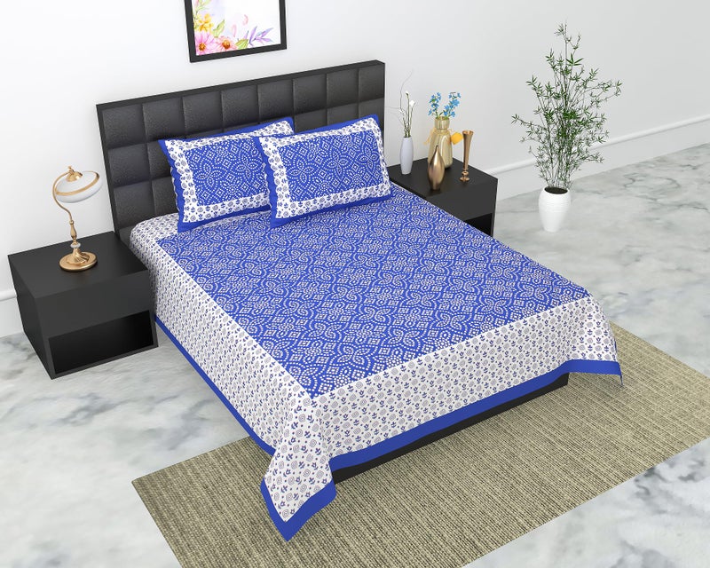 EarlyMart 100% Cotton Double Bedsheet for Double Bed King Size Traditional Jaipuri Bedsheet with 2 Pillow Covers - Multi051 - Image 4