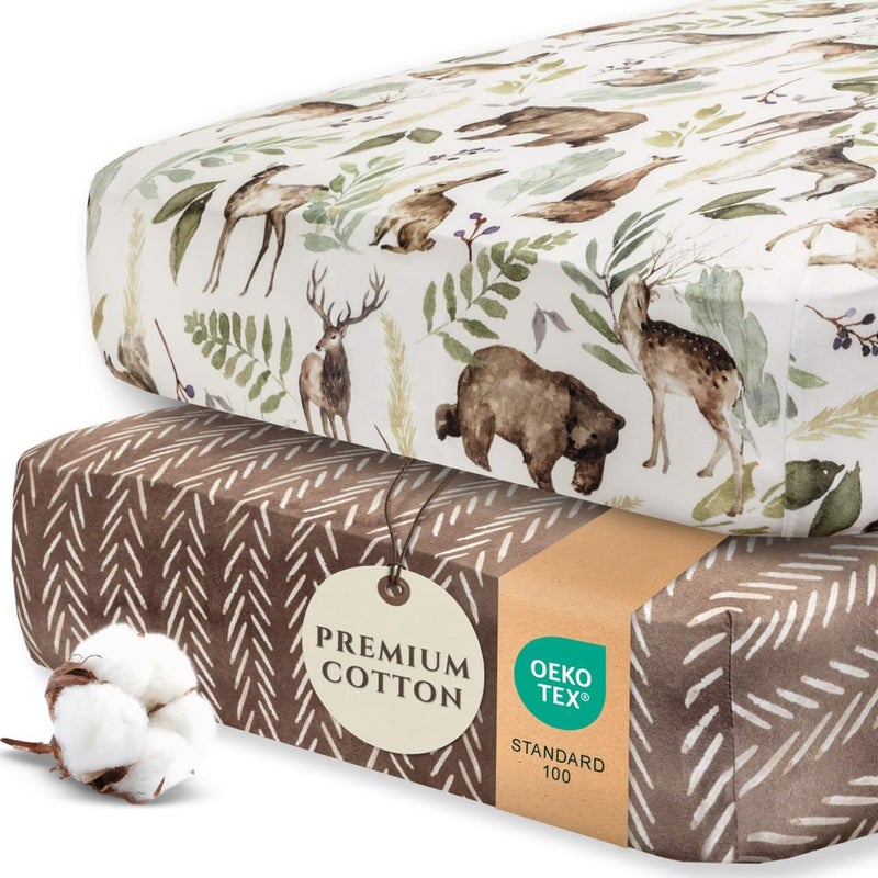 Pobibaby - 2 Pack Premium Fitted Baby Boy Crib Sheets for Standard Crib Mattress - Ultra-Soft Cotton Blend, Safe and Snug, and Stylish Woodland Crib Sheet (Wildlife) - Image 1