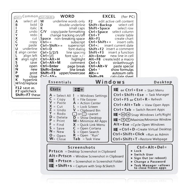 LLOUSSAK 2pcs Windows Shortcut Sticker Excel Cheat Sheet Shortcut Stickers for Laptop Reference Guide Keyboard Shortcut Sticker Laptop Keyboard Stickers Keyboard Shortcuts Cheat SheetClearBlack