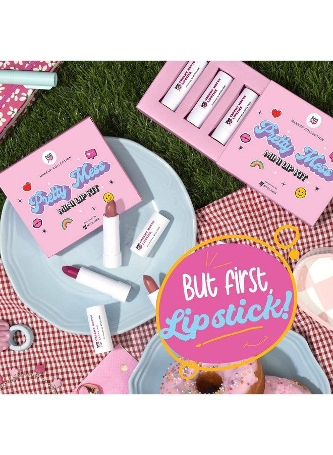 MyGlamm POPxo Makeup Collection, Pretty Mess Mini Lip Kit Lipstick, Crème Finish Paraben-Free, Long Lasting Formula Cream, 3-in-1 Combo, 2.5 g - Image 2