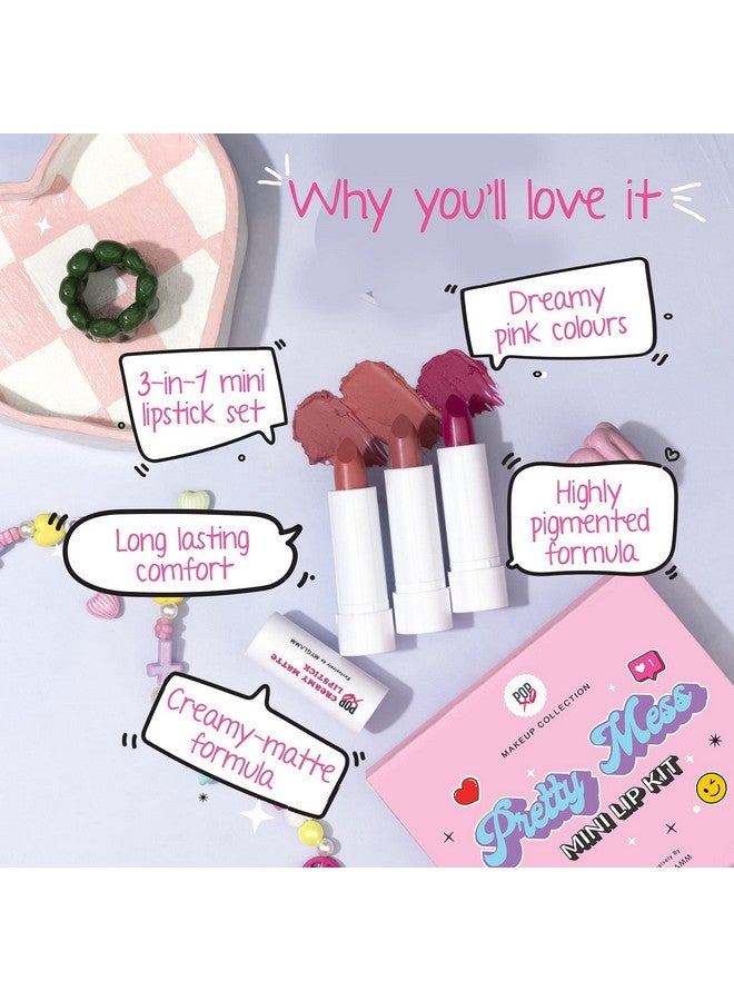 MyGlamm POPxo Makeup Collection, Pretty Mess Mini Lip Kit Lipstick, Crème Finish Paraben-Free, Long Lasting Formula Cream, 3-in-1 Combo, 2.5 g - Image 4