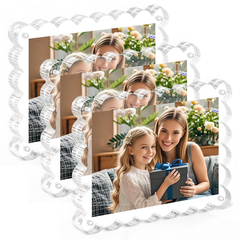 Chivalral 3Pack Magnetic Acrylic Picture Frames 5Ã—7 Inch - Scalloped Photo Frame with 10+10mm Thick Block, Double Sided Clear Frames for Desktop Display | Trendy Home Gift (Clear, 5X7) - Image 1