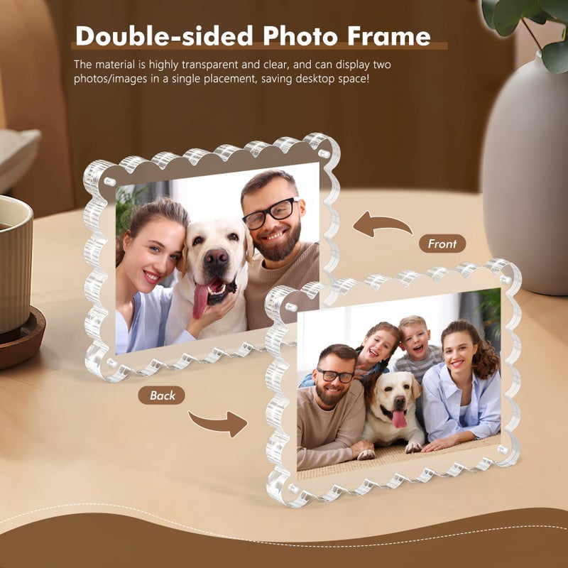 Chivalral 3Pack Magnetic Acrylic Picture Frames 5Ã—7 Inch - Scalloped Photo Frame with 10+10mm Thick Block, Double Sided Clear Frames for Desktop Display | Trendy Home Gift (Clear, 5X7) - Image 5