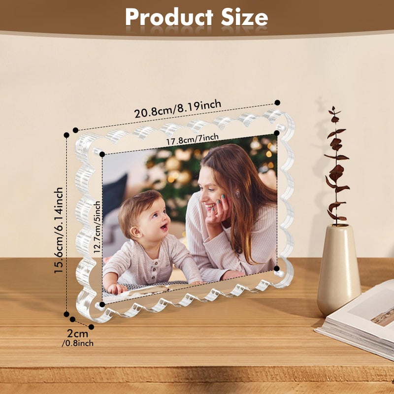 Chivalral 3Pack Magnetic Acrylic Picture Frames 5Ã—7 Inch - Scalloped Photo Frame with 10+10mm Thick Block, Double Sided Clear Frames for Desktop Display | Trendy Home Gift (Clear, 5X7) - Image 3