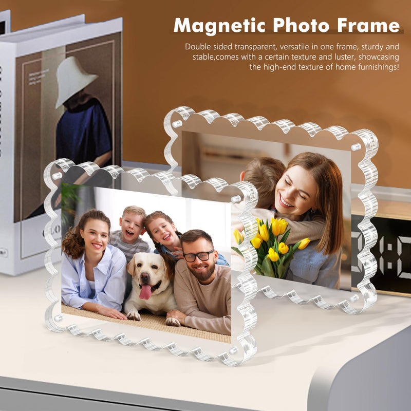 Chivalral 3Pack Magnetic Acrylic Picture Frames 5Ã—7 Inch - Scalloped Photo Frame with 10+10mm Thick Block, Double Sided Clear Frames for Desktop Display | Trendy Home Gift (Clear, 5X7) - Image 2