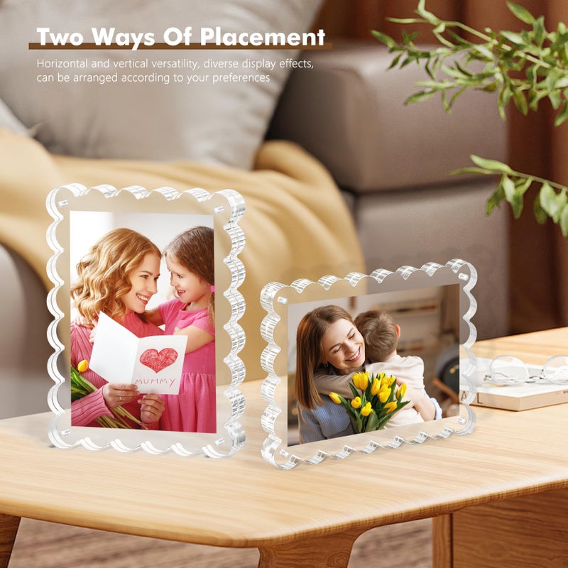 Chivalral 3Pack Magnetic Acrylic Picture Frames 5Ã—7 Inch - Scalloped Photo Frame with 10+10mm Thick Block, Double Sided Clear Frames for Desktop Display | Trendy Home Gift (Clear, 5X7) - Image 4