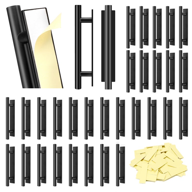 Draupnir Self-Stick Push Pull Helper, 30 Pack Drawer Pulls ABS Plastic Adhesive Door Handles Peel and Stick Cabinet Handles for Kitchen Cabinet Sliding Door Furniture (Black) - Image 1