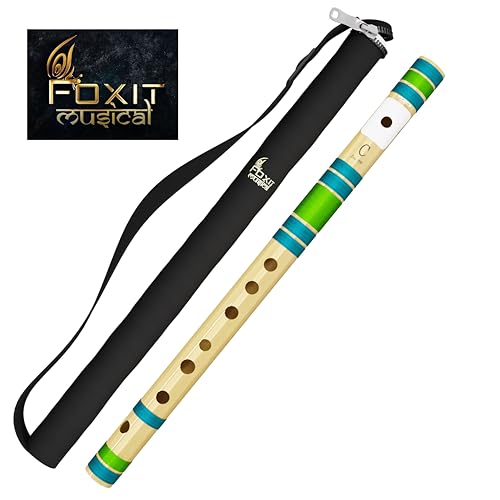 Foxit Musical فلوت موسيقي من فوكست، فلوتات بيد اليمنى، نغمة دو الطبيعية مع تانبورا A=440Hz، ألياف PVC (مع حقيبة حمل) (فلوت دو الطبيعية، لون مارون داكن وخيوط ذهبية) - Image 1