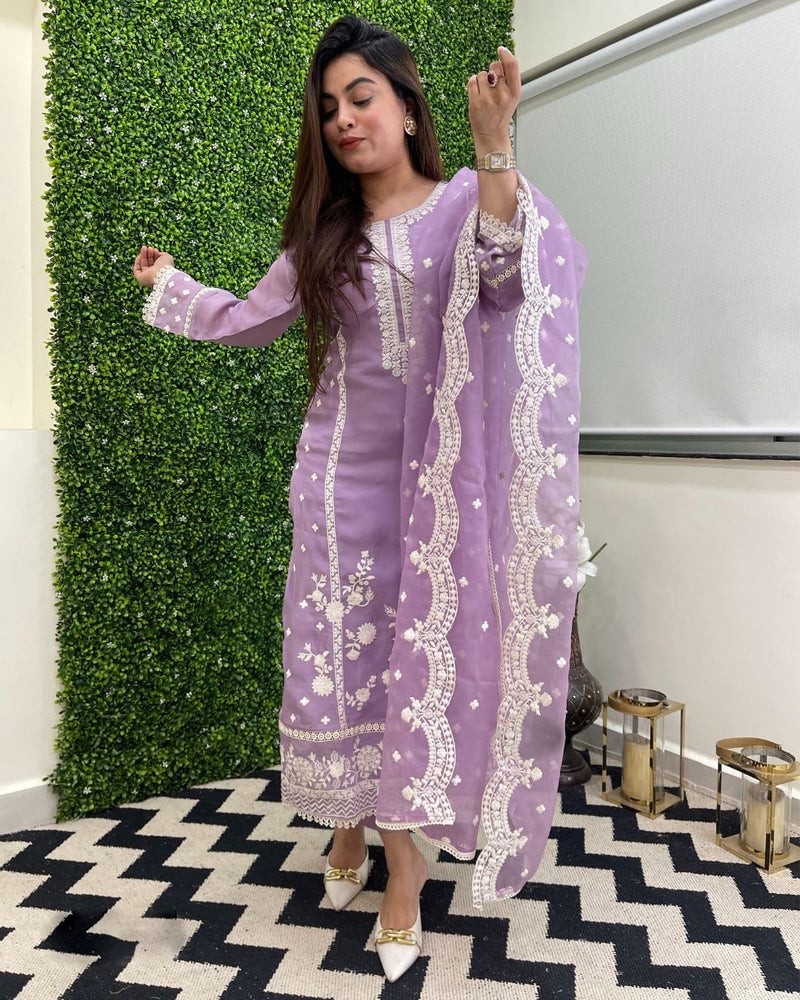 ANNI Designer Women's Rayon Blend Straight Embroidered Kurta with Pant & Dupatta (Rosewood Purple_S_Purple_Small) - Image 4