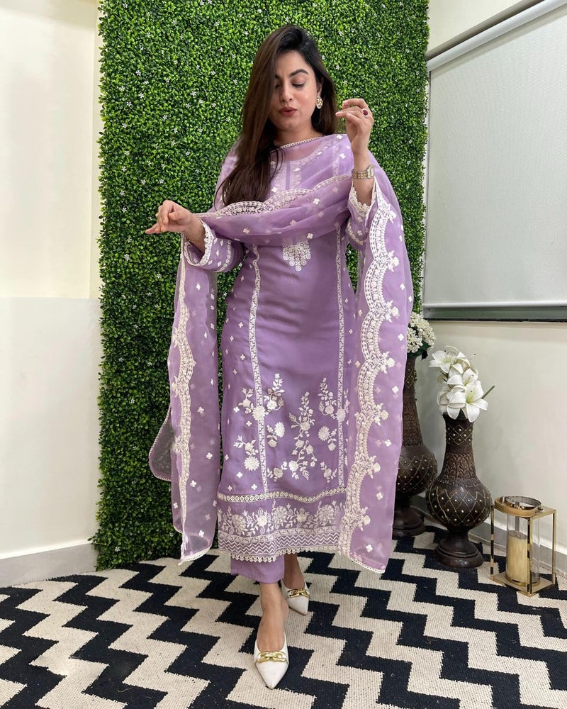 ANNI Designer Women's Rayon Blend Straight Embroidered Kurta with Pant & Dupatta (Rosewood Purple_S_Purple_Small) - Image 2