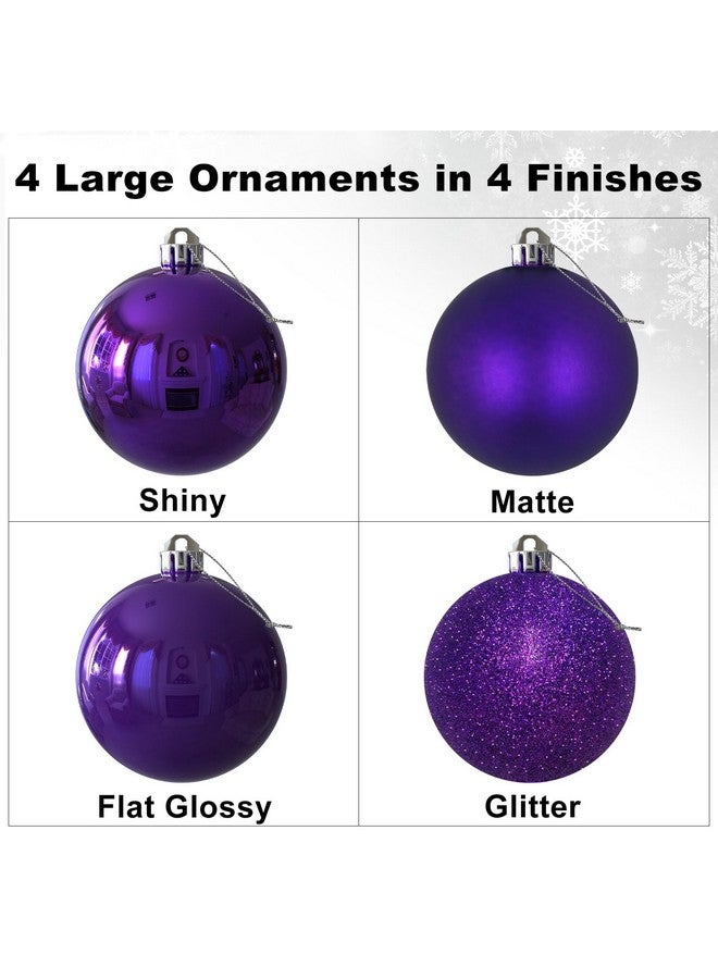 جايم إكسل كرات عيد الميلاد الأرجوانية الكبيرة مقاس 4.0 بوصة - زينة شجرة عيد الميلاد - كرات معلقة مقاومة للكسر لأعياد الميلاد والهالوين وحفلات الزفاف، مجموعة من 4 قطع - Image 2