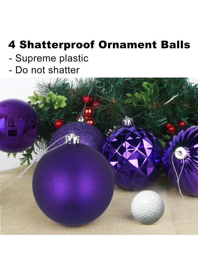 جايم إكسل كرات عيد الميلاد الأرجوانية الكبيرة مقاس 4.0 بوصة - زينة شجرة عيد الميلاد - كرات معلقة مقاومة للكسر لأعياد الميلاد والهالوين وحفلات الزفاف، مجموعة من 4 قطع - Image 3