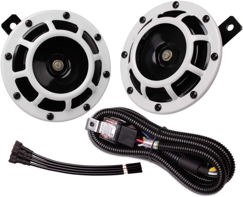 FARBIN Car Horn 12v Loud High Tone/Low Tone Metal Twin Horns Kit with Relay Harness,Universal Horns for Truck Car Motorcycle (White horn with wiring harness) - Image 1