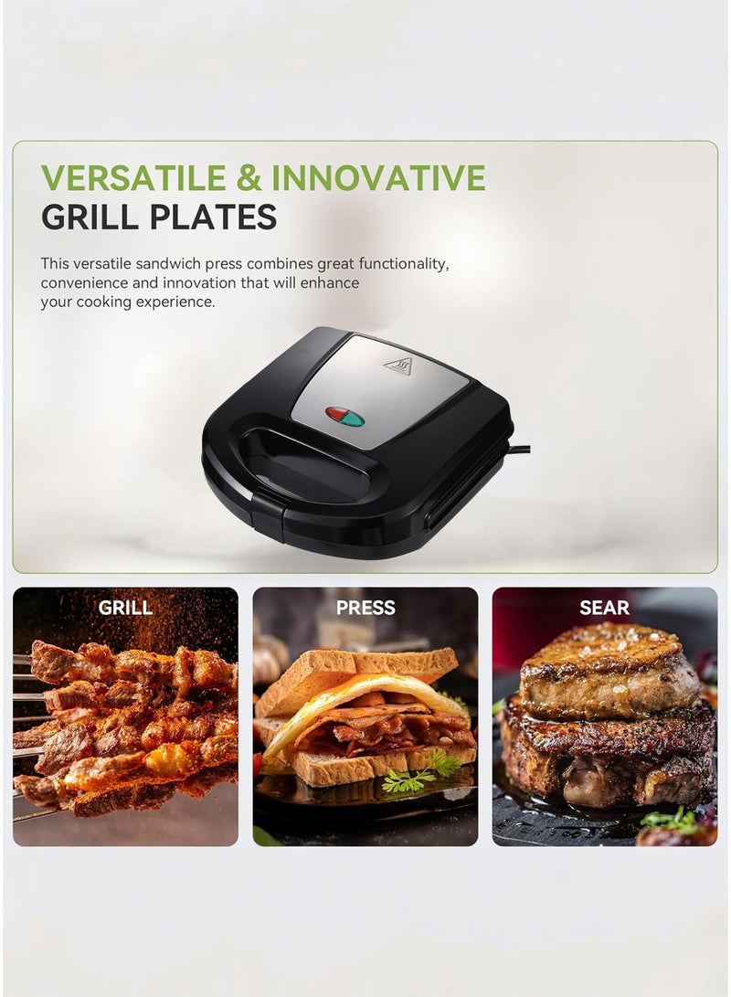 كيوبكسيل شواية صانعة الساندويتشات، لصنع شطائر الجبن المشوية، مزودة بألواح شواء غير لاصقة، ومؤشرات ضوئية، ومقبض بارد الملمس، سهلة التنظيف والتخزين، بقدرة 800 واط. - Image 4