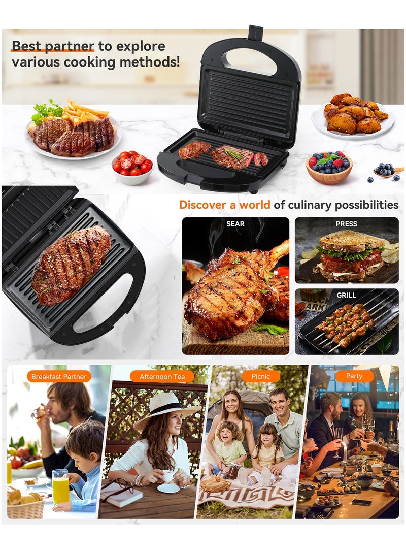 كيوبكسيل شواية صانعة الساندويتشات، لصنع شطائر الجبن المشوية، مزودة بألواح شواء غير لاصقة، ومؤشرات ضوئية، ومقبض بارد الملمس، سهلة التنظيف والتخزين، بقدرة 800 واط. - Image 5