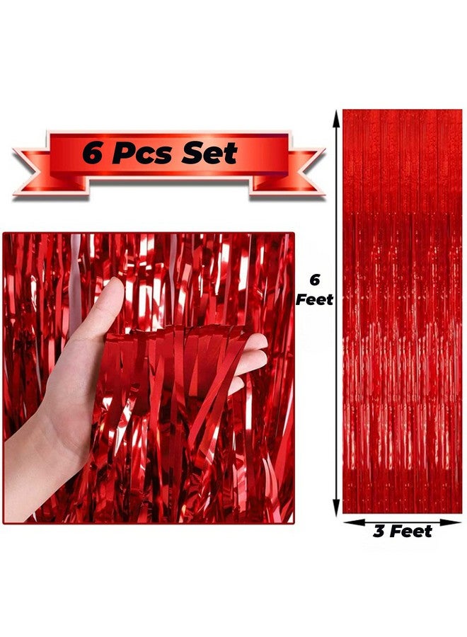 TOYXE Foil Fringe Tinsel Curtains for Photo Backdrop Party Decorations Red Pack of 6 Pcs - Image 2