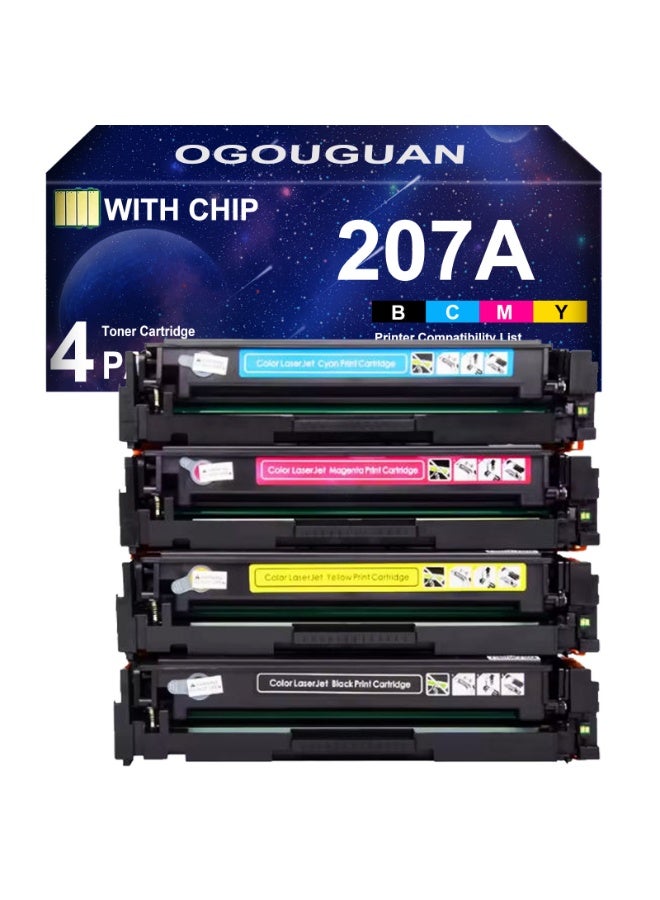 خراطيش حبر متوافقة مع 207A (مع شريحة) ل 207A 207X للألوان LaserJet Pro MFP M283fdw M282nw M283fdn M255dw M255nw W2210A W2211A W2212A W2213A (أسود سماوي أصفر أرجواني ، 4 عبوات) - Image 1