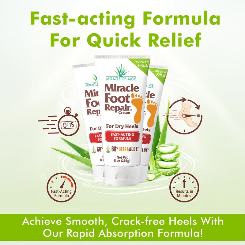 Miracle of Aloe Miracle Foot Repair Cream (8 oz & 1 oz) Repairs Dry Cracked Heels and Feet, 60% Pure UltraAloe Moisturizes, Softens, and Repairs - Image 4