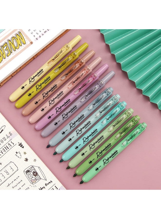 WRITECH أقلام تحديد قابلة للسحب بألوان متنوعة: مجموعة أقلام تحديد هايلايتر جمالية بطرف إزميل، حزمة حبر متعدد الألوان لا تنزف من أجل تسليط الضوء على اليوميات (12 قيراط محايد) - Image 1