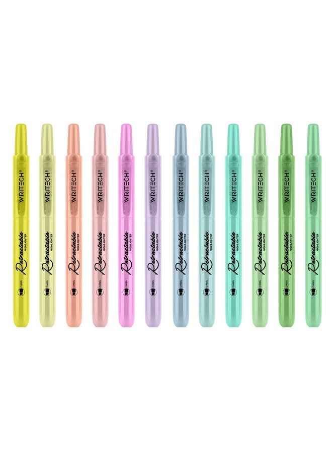WRITECH أقلام تحديد قابلة للسحب بألوان متنوعة: مجموعة أقلام تحديد هايلايتر جمالية بطرف إزميل، حزمة حبر متعدد الألوان لا تنزف من أجل تسليط الضوء على اليوميات (12 قيراط محايد) - Image 4