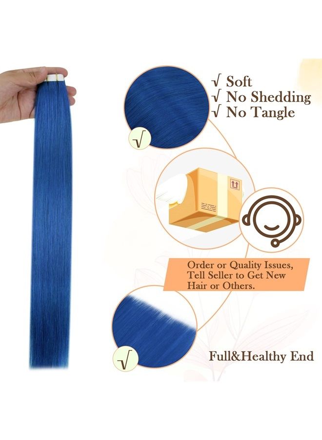 Easyouth 16inch Blue Hair Extensions Tape in Human Hair Invisible Tape in Extensions Human Hair Colored Tape in Hair Extensions Blue Hairstyle 25g 10pcs - Image 4