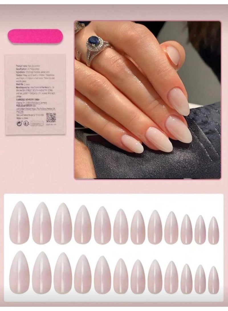 Shein 24 medium almond shaped nude beige nail pieces - Image 2