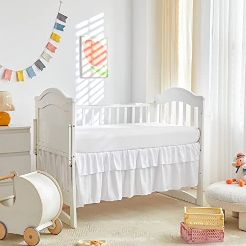 Uozzi Bedding Tufted Ruffle Crib Bedding Set 3 Pieces Baby Boho Quilted Comforter with Fitted Sheet and Bed Skirt - Cute Ruffled Shabby Chic Baby Bedding Soft Blanket Design White - Image 5