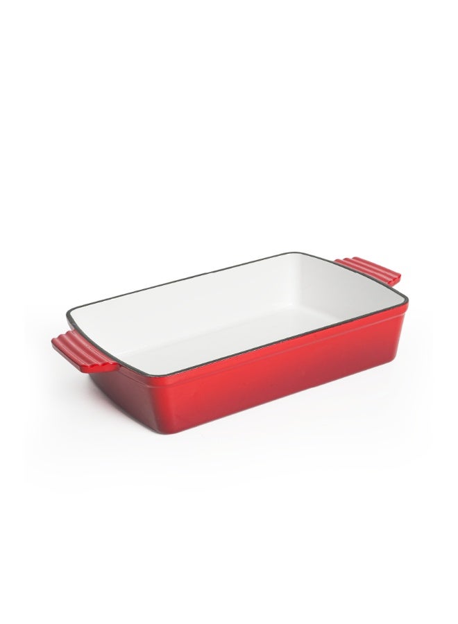 VAV طبق شوي مستطيل من الحديد الزهر المينا VAV GET صحي وآمن، (12 بوصة، أحمر) متوافق مع الفرن والحث، سهل التنظيف وغير لاصق - Image 1