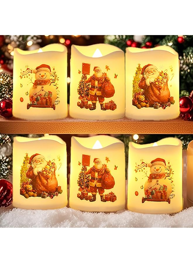 Green Tiger 6 Pack Christmas Flameless Votive Candles Santa Snowman Battery Operated LED Candles Flickering Electric Fake Tealights Set Warm White for Christmas Home Party Decor (6PCS) - Image 1