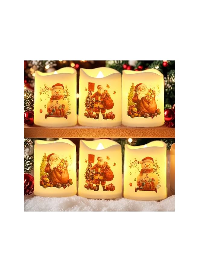 Green Tiger 6 Pack Christmas Flameless Votive Candles Santa Snowman Battery Operated LED Candles Flickering Electric Fake Tealights Set Warm White for Christmas Home Party Decor (6PCS) - Image 2