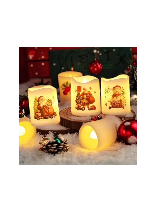 Green Tiger 6 Pack Christmas Flameless Votive Candles Santa Snowman Battery Operated LED Candles Flickering Electric Fake Tealights Set Warm White for Christmas Home Party Decor (6PCS) - Image 4