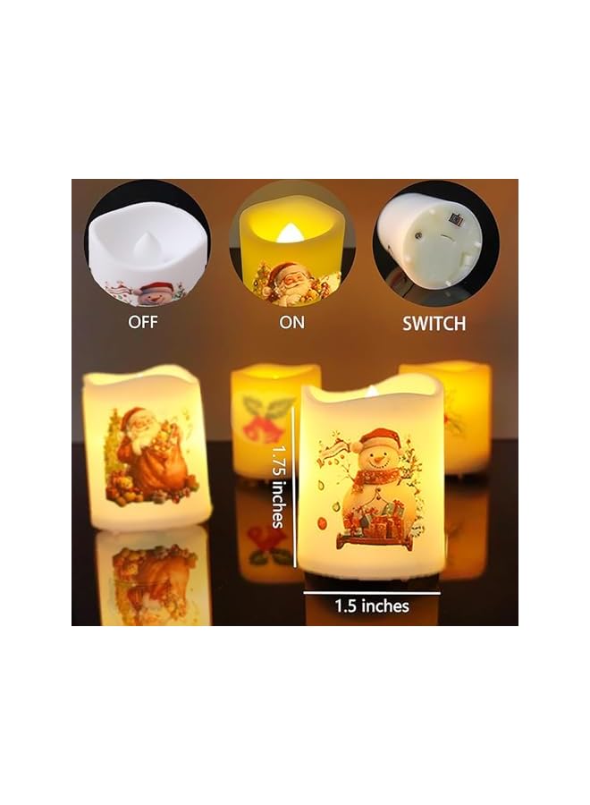 Green Tiger 6 Pack Christmas Flameless Votive Candles Santa Snowman Battery Operated LED Candles Flickering Electric Fake Tealights Set Warm White for Christmas Home Party Decor (6PCS) - Image 3