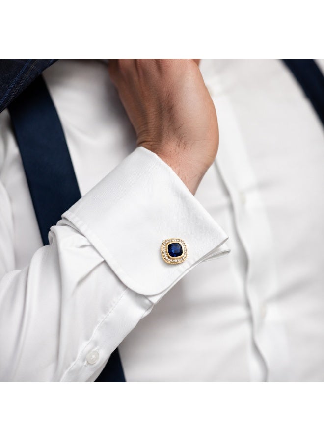 Zoferno Classico Men’s Cufflinks – Gold & Silver Finish Crystal Cufflinks for Men, Formal Shirt & Wedding Wear, Luxury Gift Box Included (Gold–Blue) - Image 3