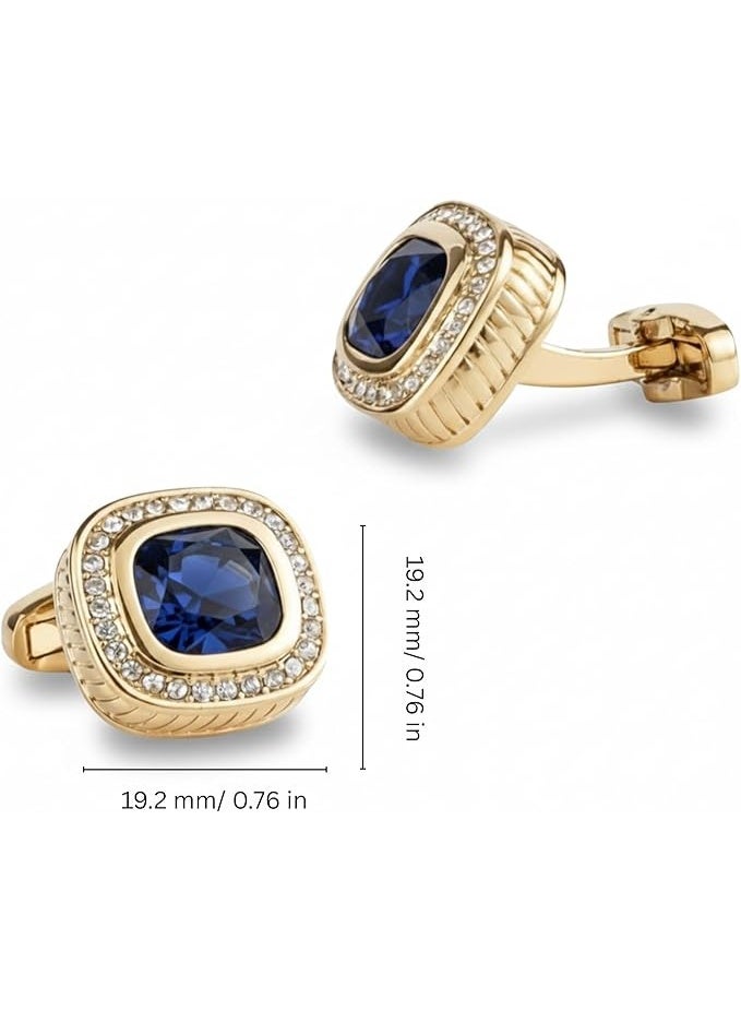Zoferno Classico Men’s Cufflinks – Gold & Silver Finish Crystal Cufflinks for Men, Formal Shirt & Wedding Wear, Luxury Gift Box Included (Gold–Blue) - Image 2