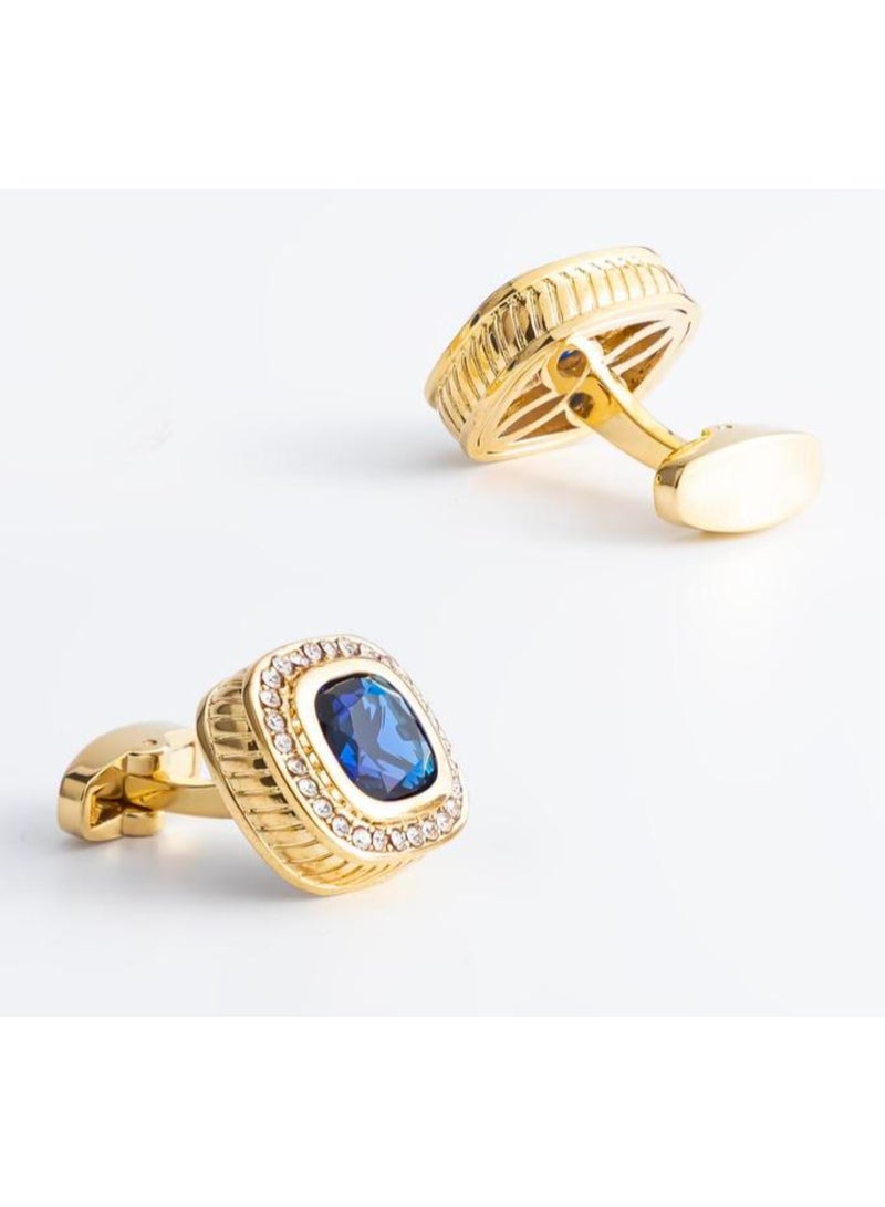 Zoferno Classico Men’s Cufflinks – Gold & Silver Finish Crystal Cufflinks for Men, Formal Shirt & Wedding Wear, Luxury Gift Box Included (Gold–Blue) - Image 1