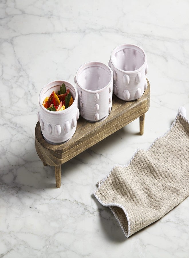 Mud Pie Beaded Dip Bowl Wood Board; Stand 5" X 7" | Dip 2" X 4" Dia - Image 2