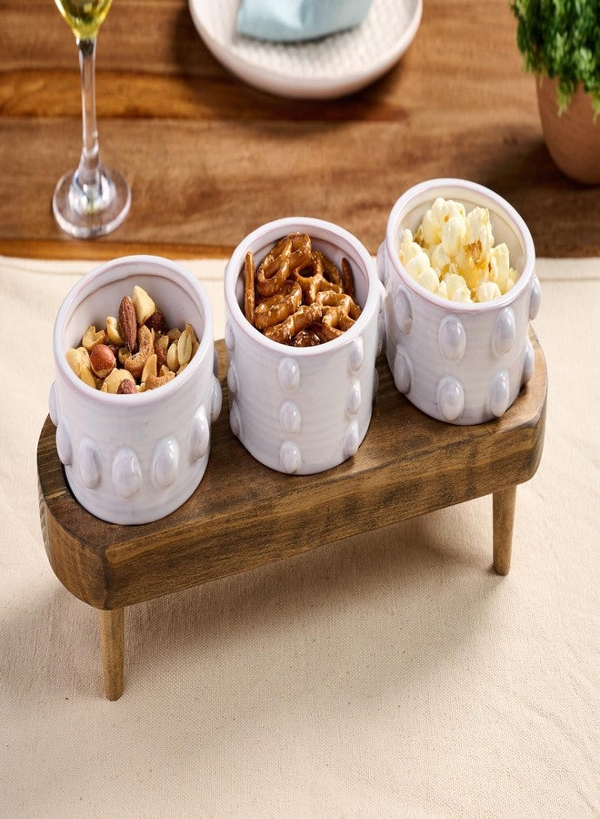 Mud Pie Beaded Dip Bowl Wood Board; Stand 5" X 7" | Dip 2" X 4" Dia - Image 4