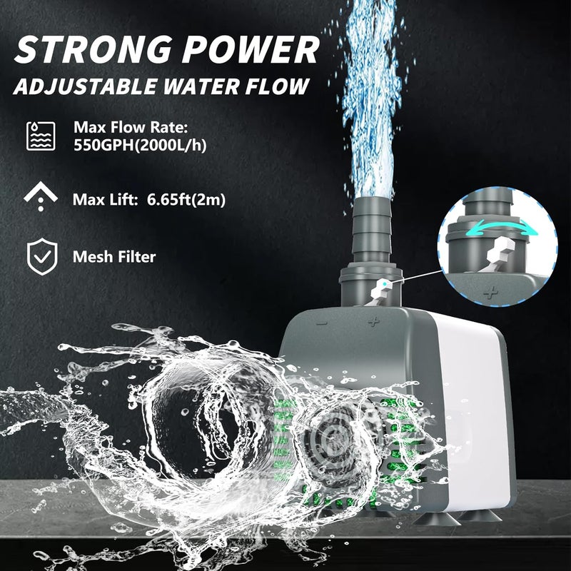 Knifel 550GPH Submersible Water Pump, Fountain Pumps with Over Heating Protection Adjustable Flow Rate Desin 6.5ft High Lift for Fountains, Hydroponics, Ponds, Aquariums & More - Image 5