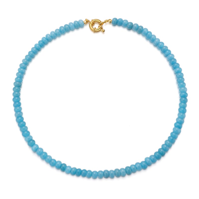 chorfla Beaded Gemstone Necklaces for Women, Bohemian Colored Choker Natural Stone Bead Decoration Summer Beach Handmade Jewelry Necklace (A-Sapphire) - Image 1